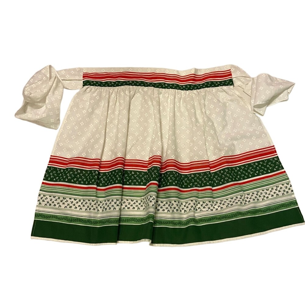 #5746 Womens White Red and Green Half Apron